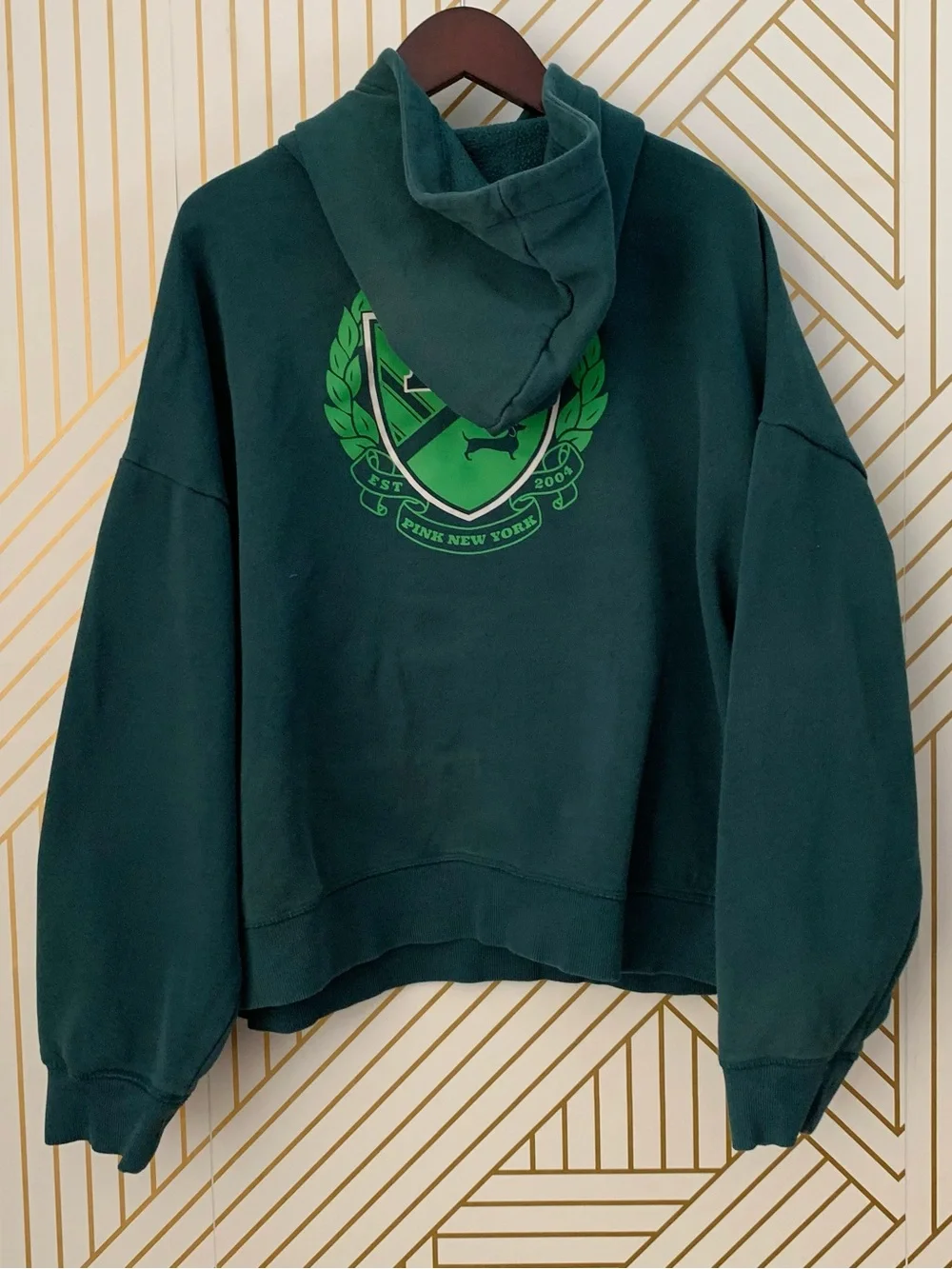 PINK Victoria's Secret Logo back hoodie hood cotton blend pullover L preppy